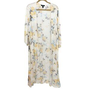 X Torrid Cream & Yellow Floral Duster Kimono Jacket Rayon - Size 3X 4X